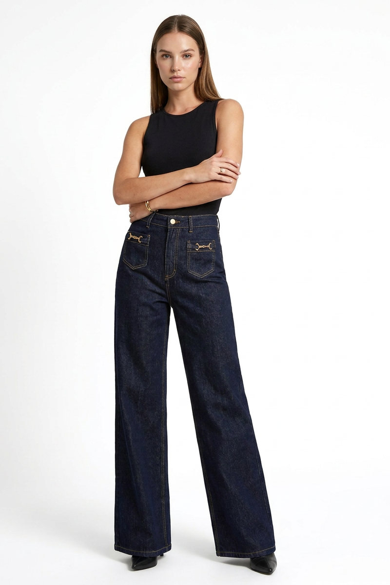 Women's High Waist Stretch Wide Leg Jeans