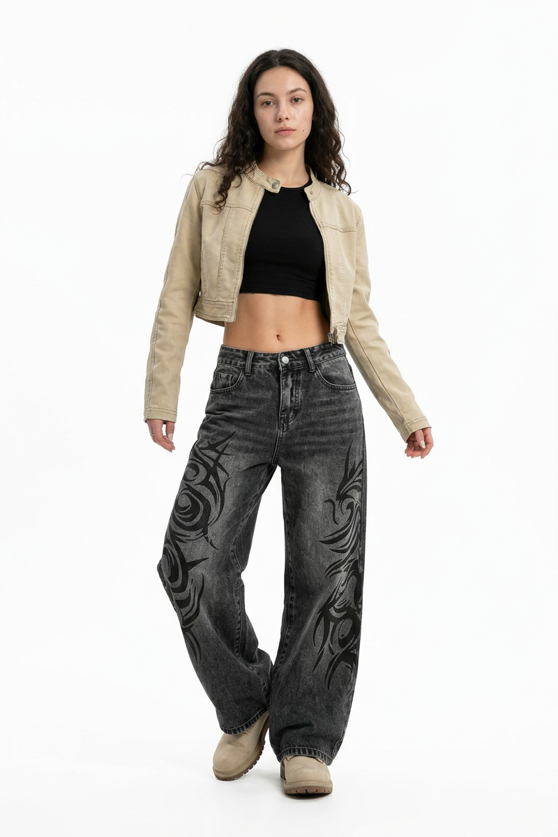 Women's High Waist Washed Stretch Wide Leg Jeans