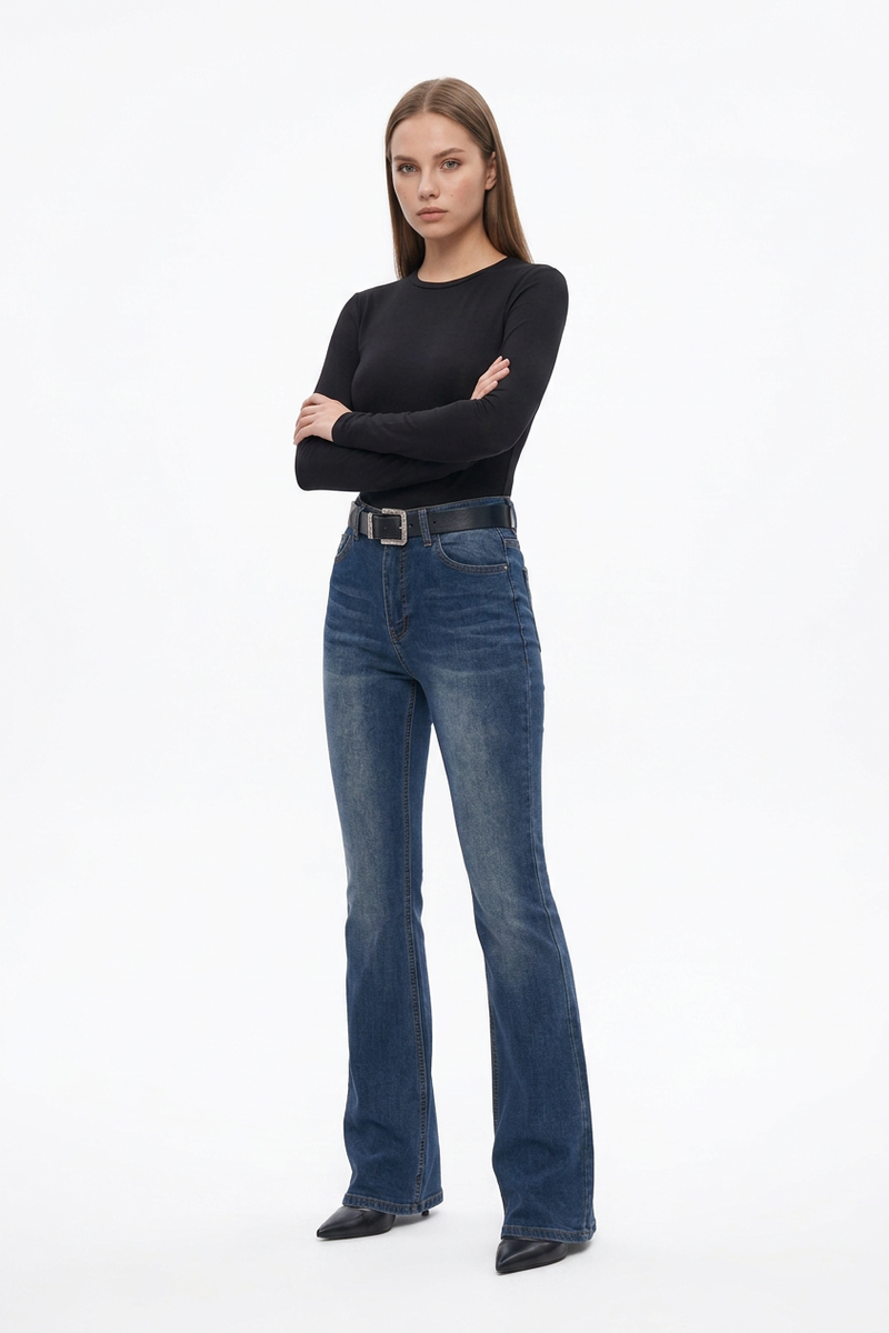 Women's Classic Washed High Waist Flare Jeans