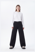 Women's High Waist Pure Black Wide Leg Jeans