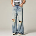 Men's Spring Light Blue Cat Whisker Ripped Denim Jeans