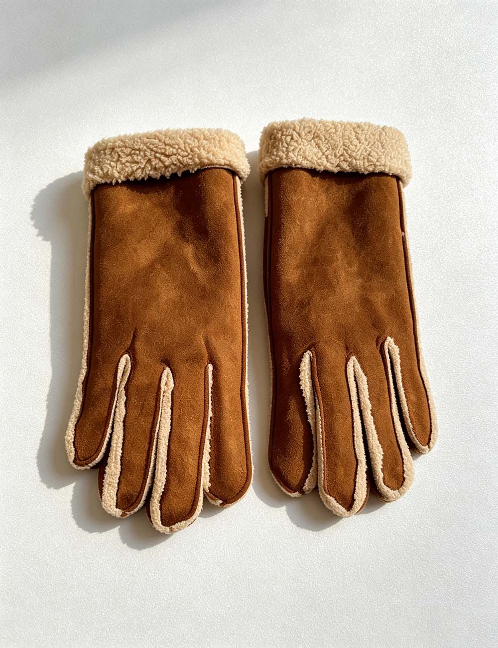 Ladies Faux Suede Faux Fur Cuff Winter Gloves