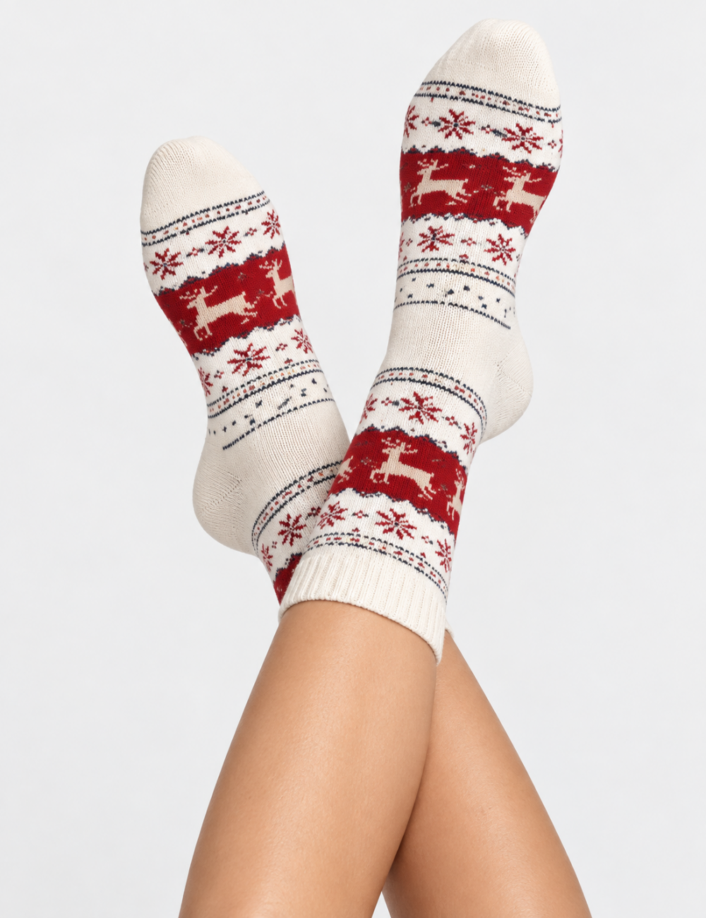 Ladies Christmas Reindeer Thickened Mid Calf Socks 5PCS Set