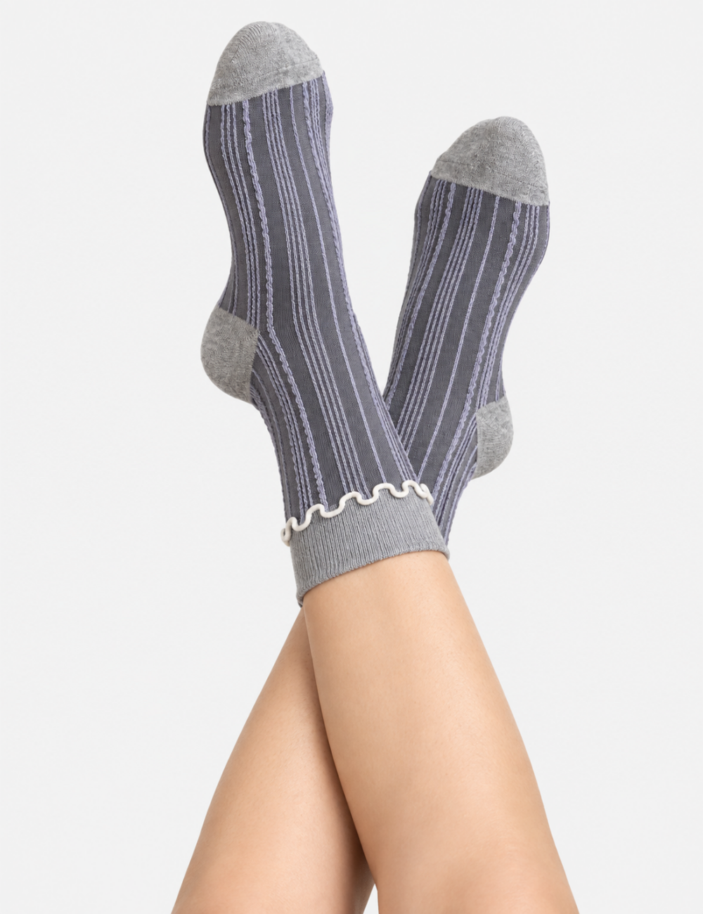 Ladies Lettuce Edge Striped Mid Calf Socks
