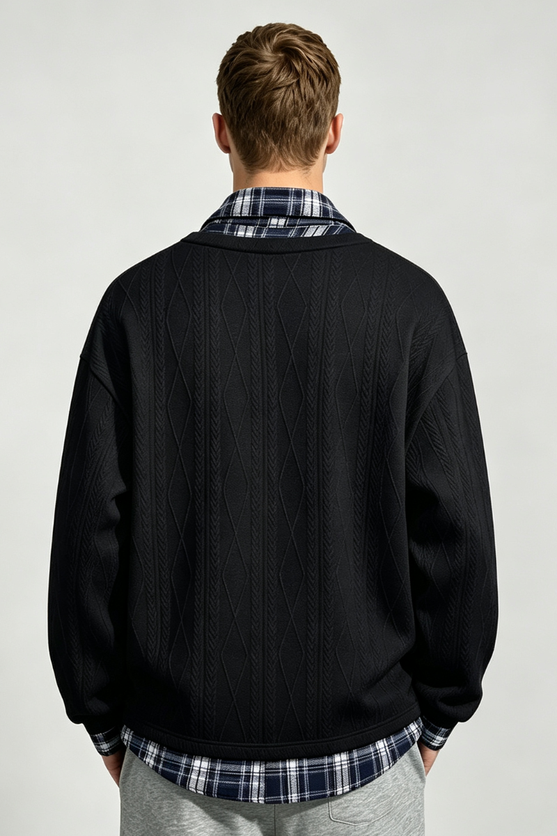 Men's Fall Clothing Plaid-Collar Layered Sweatshirt