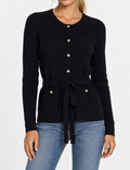 Ladies Crew Neck Ribbed Knit Belted Cardigan