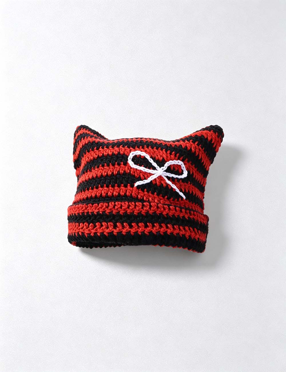 Ladies Cute Bow Striped Crochet Beanie Hat