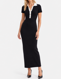 Ladies Polo Collar Button Front Bodycon Maxi Dress
