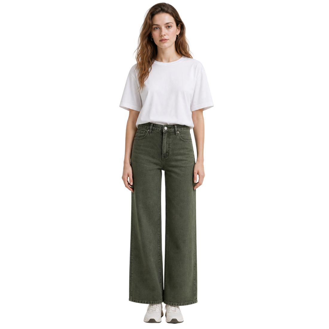 Women's high-waisted stretch loose straight-leg jeans