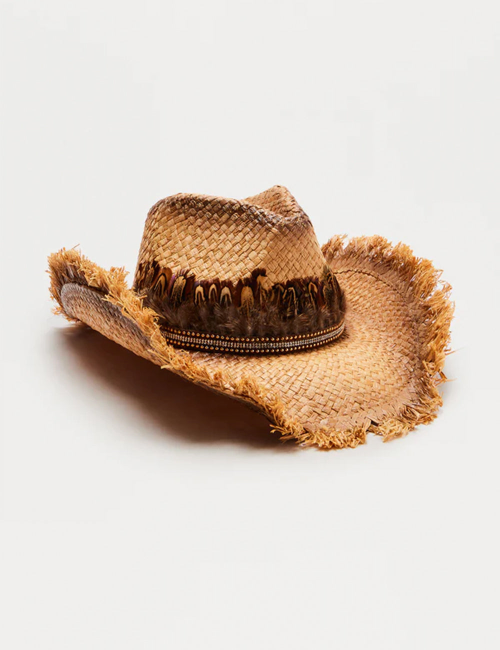 Ladies Beaded Band Frayed Edge Faux Straw Cowboy Hat