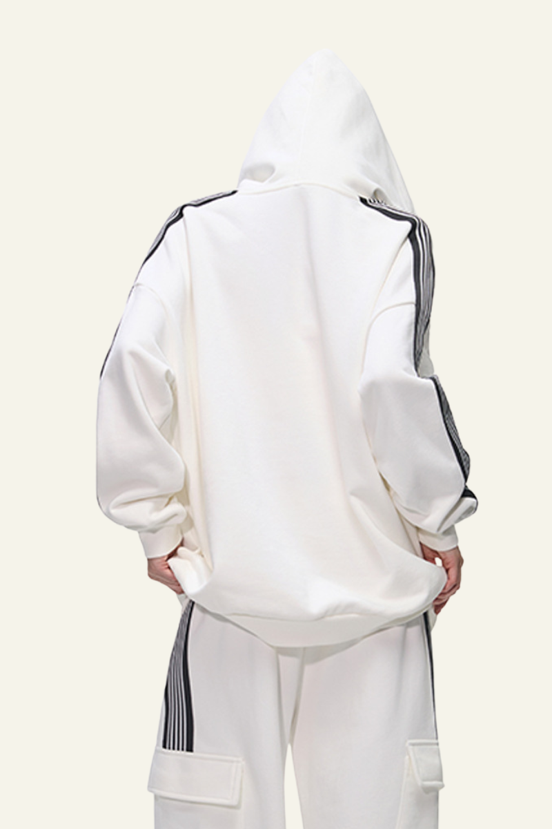 Women's Streetwear Side-Striped Solid Hoodie