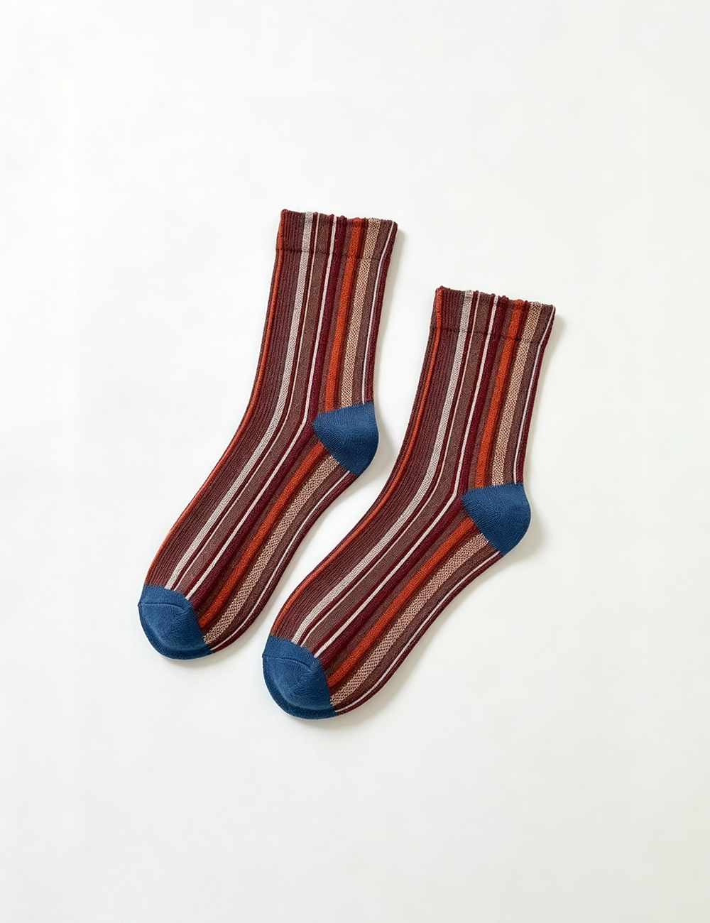 Ladies Retro Striped Contrast Toe Mid Calf Socks