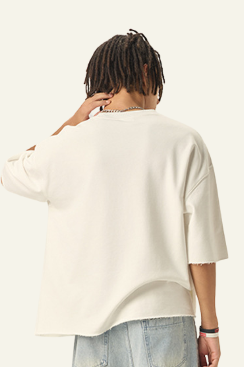 Men's Streetwear Solid Color Raw-Edge Short Sleeve T-Shirt