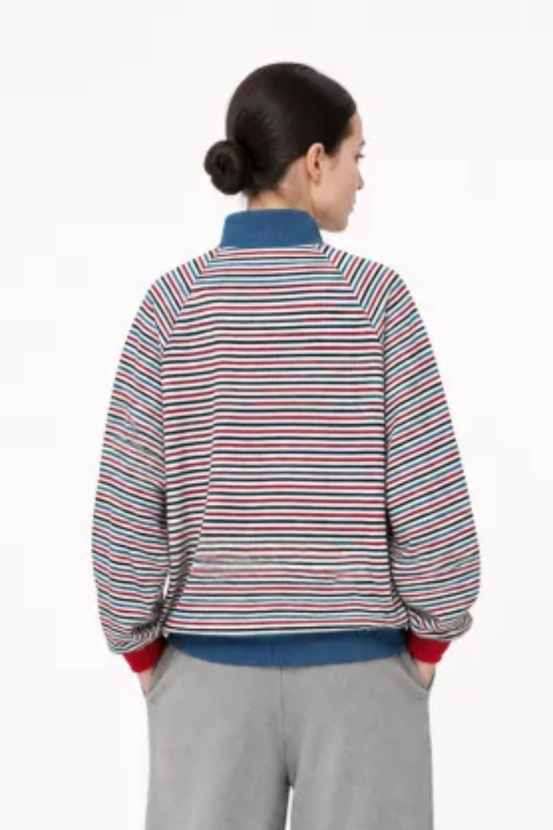 Women Fall Clothing Colorful Stripe Stand Collar Zip Jacket