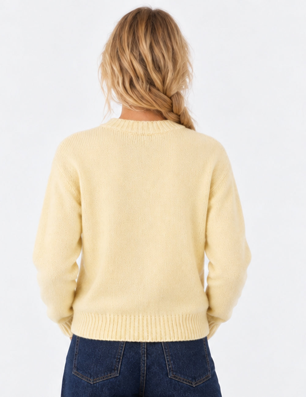 Ladies Fish Jacquard Crew Neck Cropped Knit Sweater