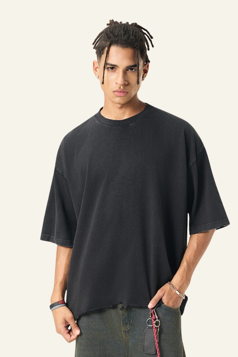 Men's Cotton Frayed Streetwear Washed T-Shirt