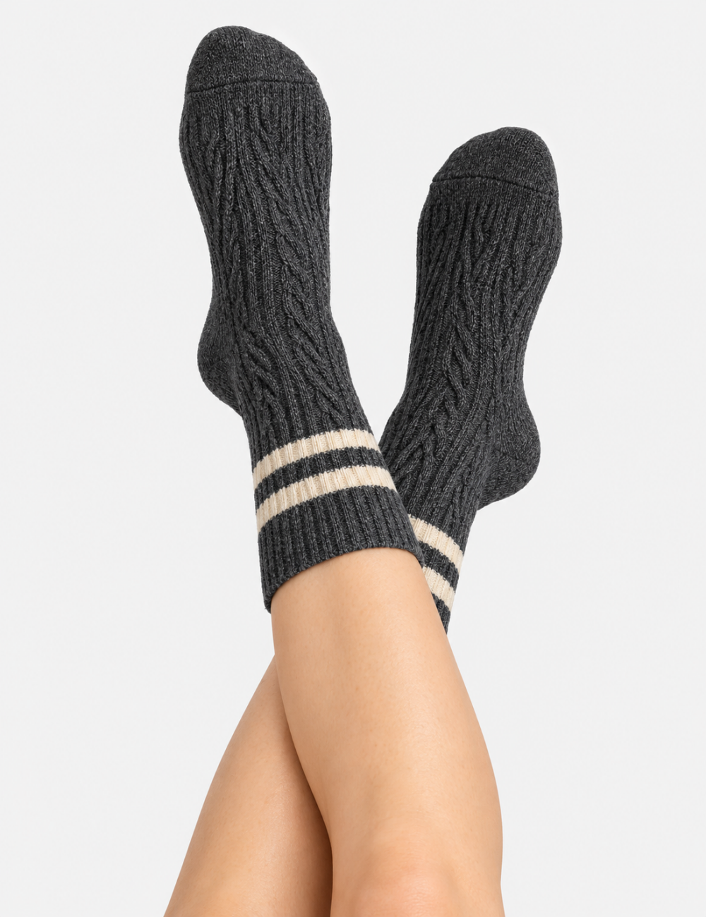 Ladies Striped Cable Knit Thickened Mid Calf Socks