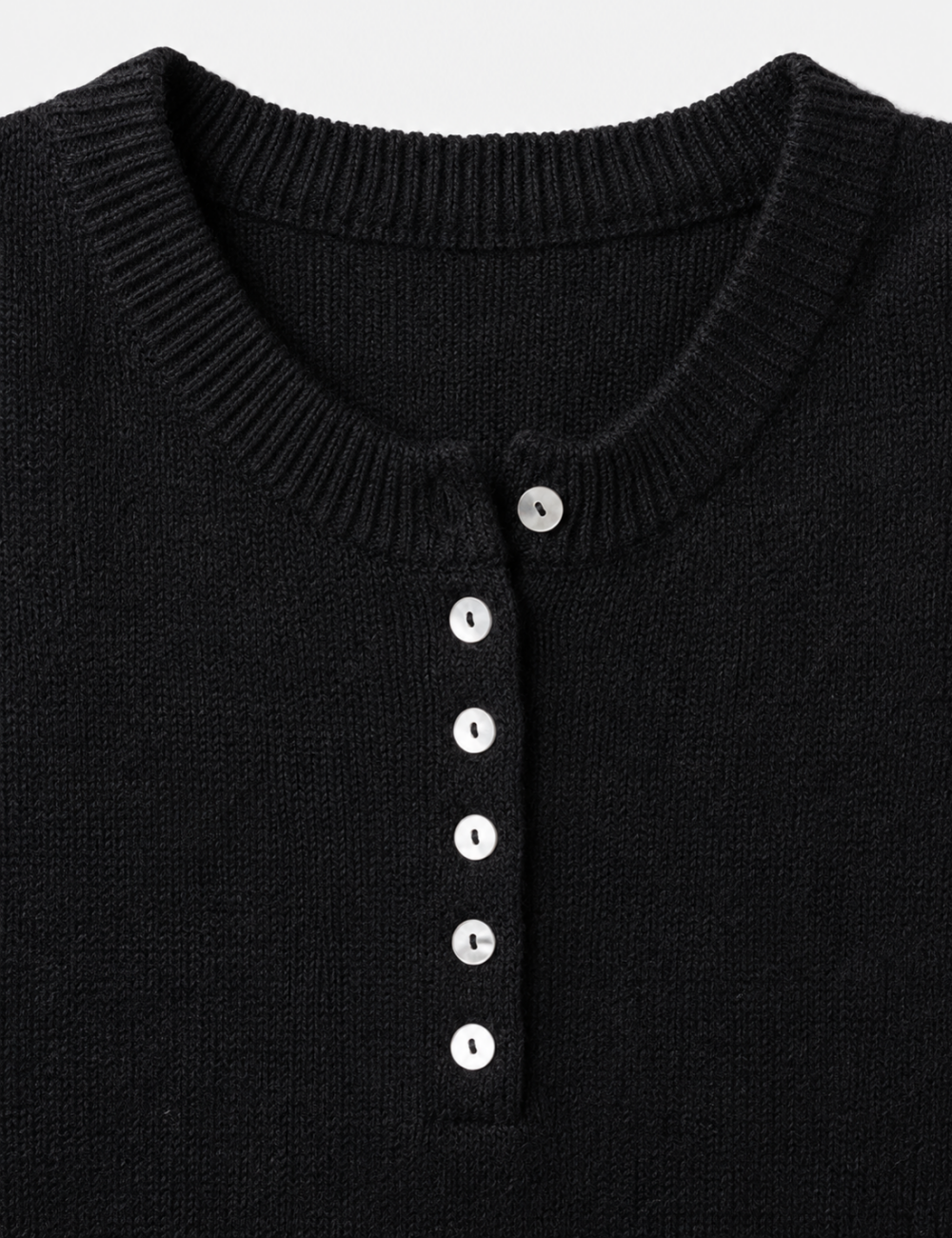 Ladies Button Round Neck Long Sleeve Sweater