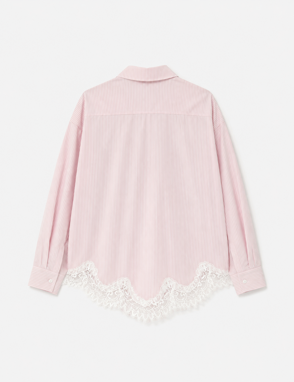 Ladies Striped Lace Hem Long Sleeves Button-Down Shirt