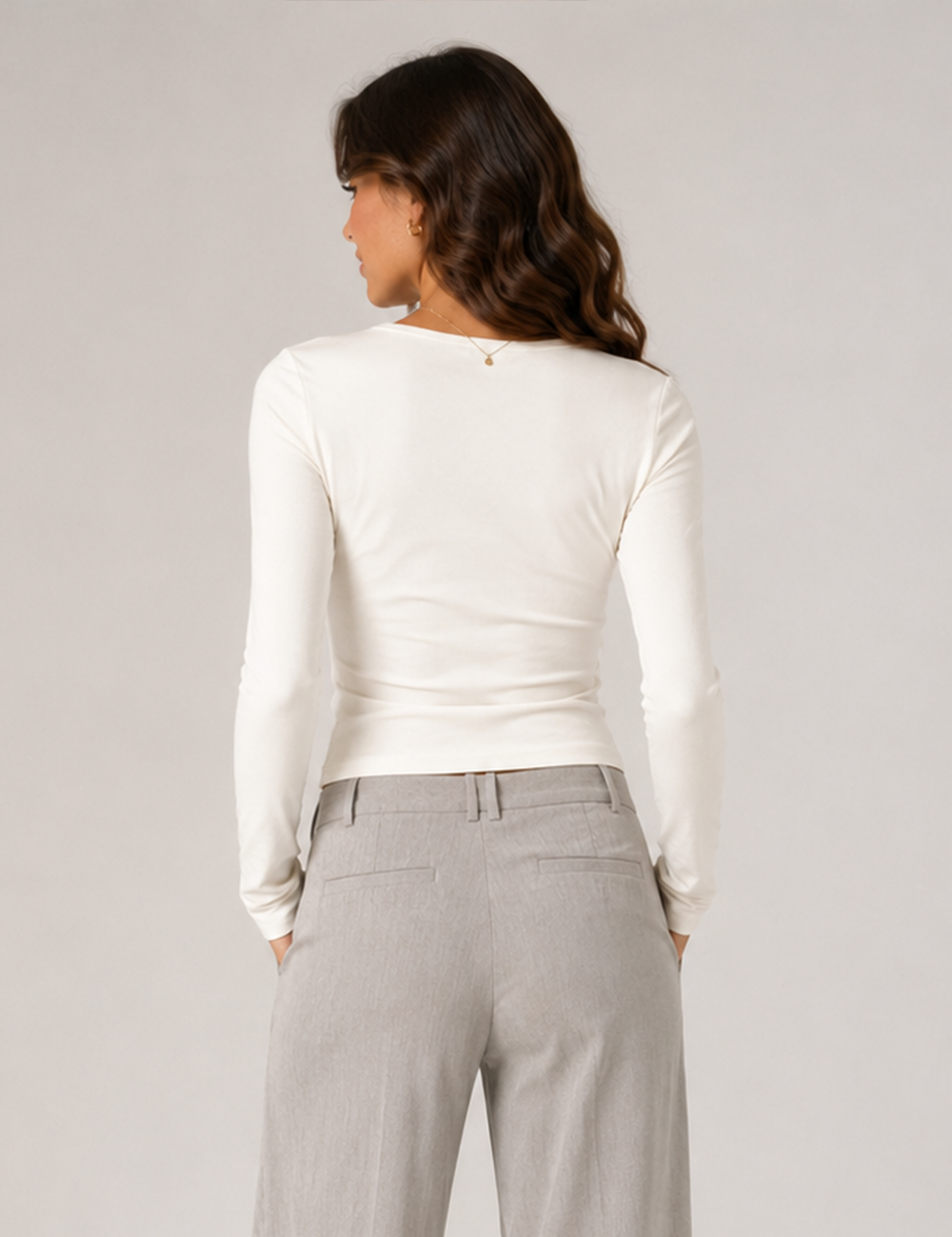 Ladies Elegant Solid Ruched Twist Front Long Sleeve Top