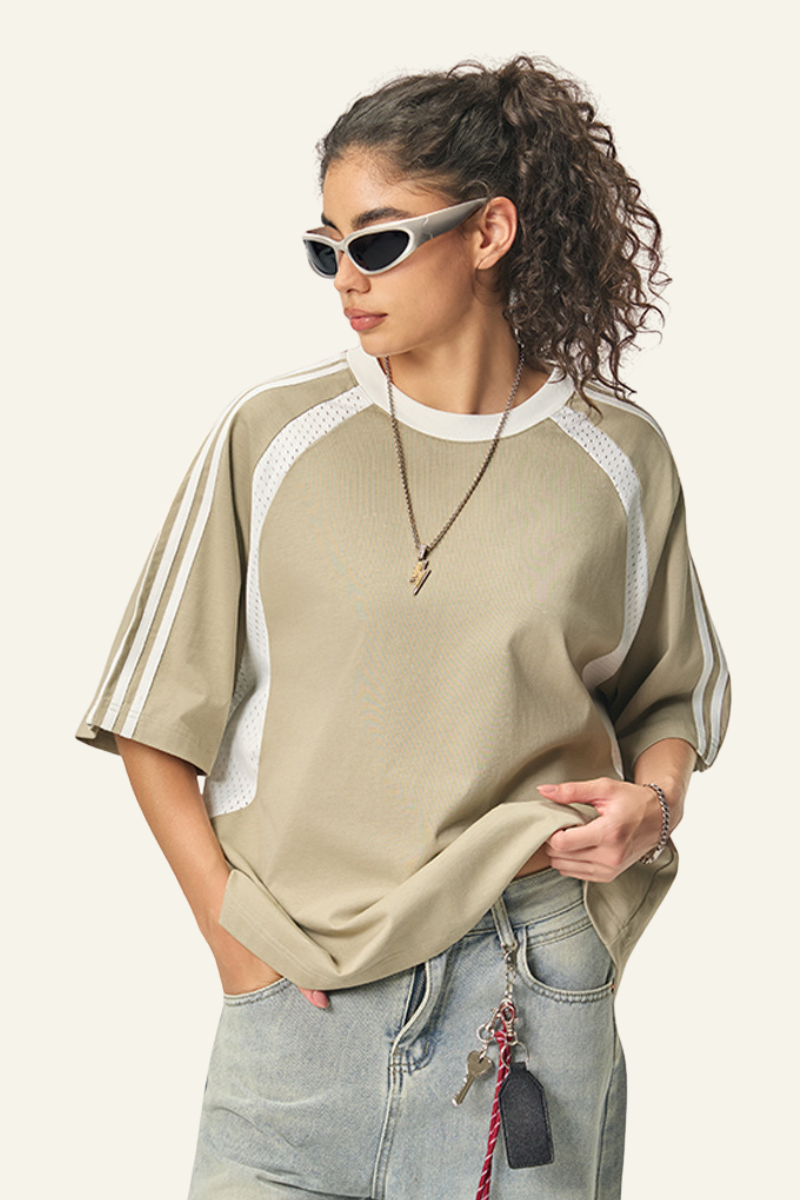 Women's Cotton Side Striped Color Block Streetwear T-shirt