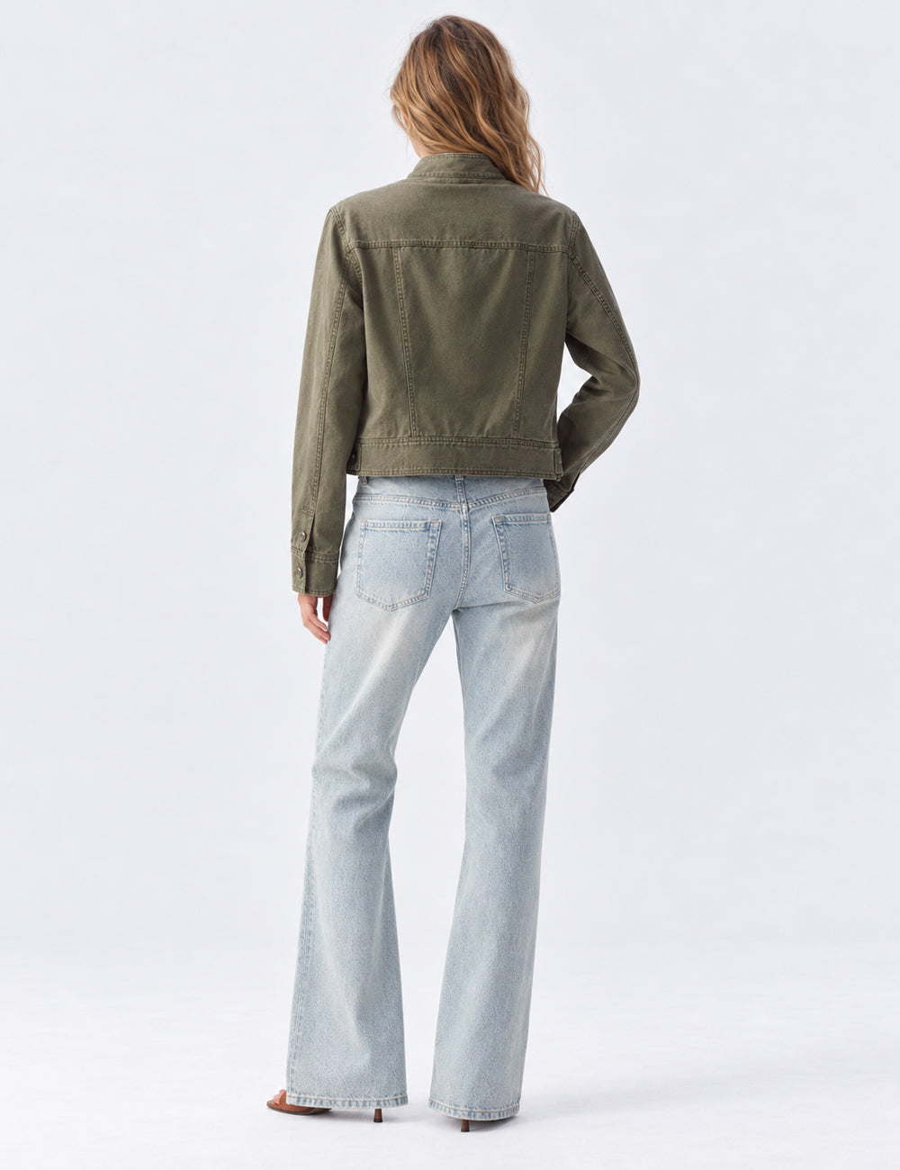 Ladies Stand Collar Braided Trim Double Breasted Cropped