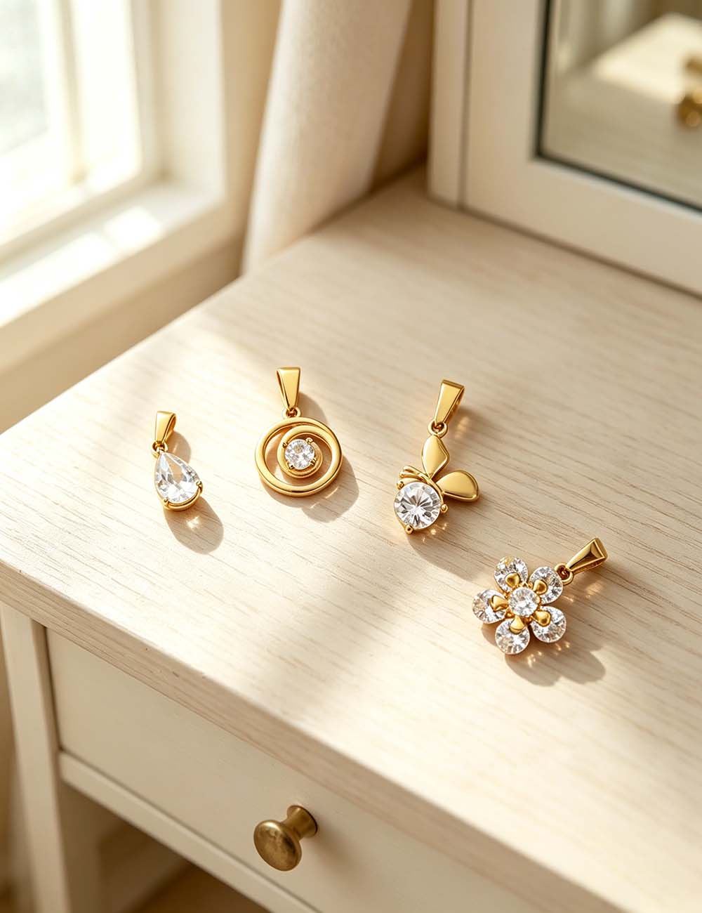 Ladies Rhinestone Teardrop Round Floral Pendant Charms