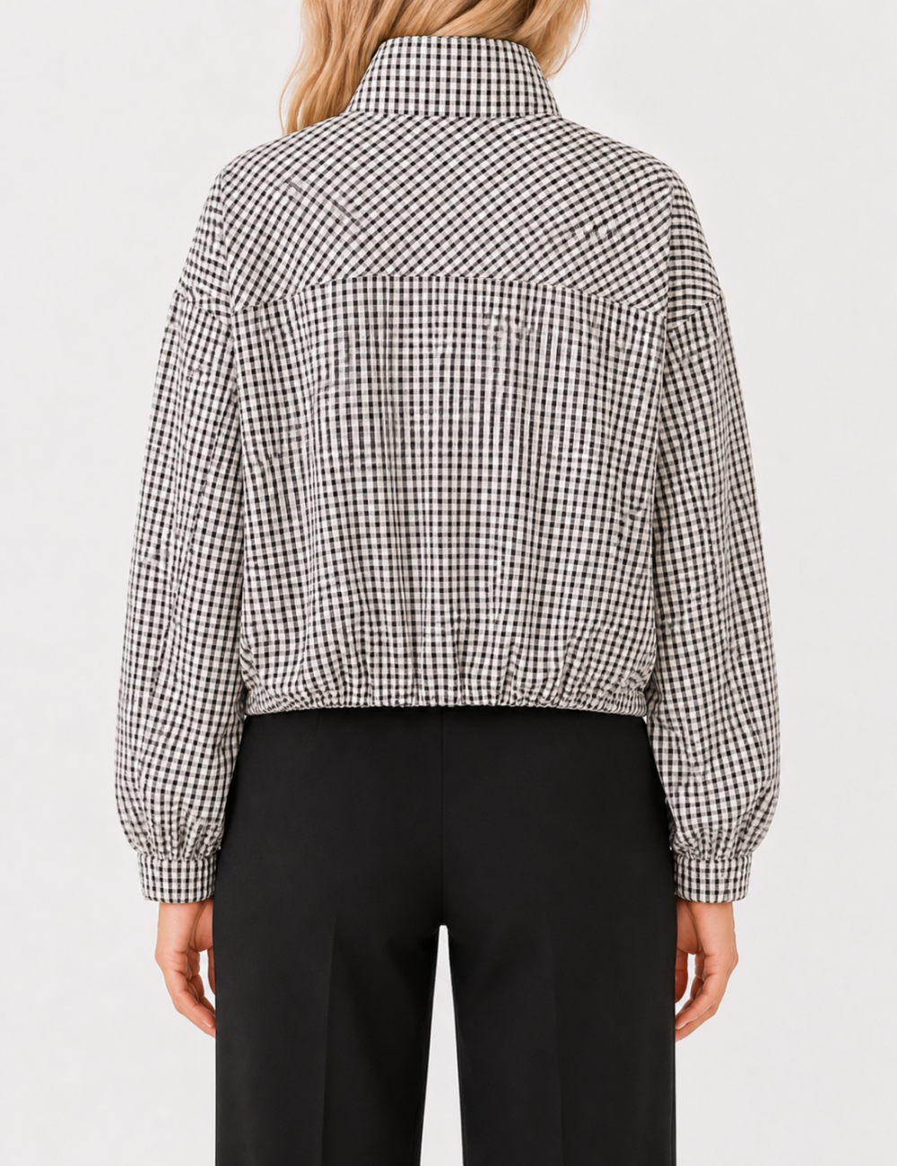 Ladies Casual Plaid Stand Collar Crop Jacket