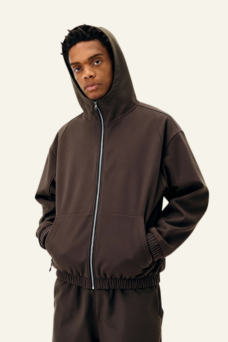 Men's Streetwear Front Pocket Full-zipper Hooded Jacket