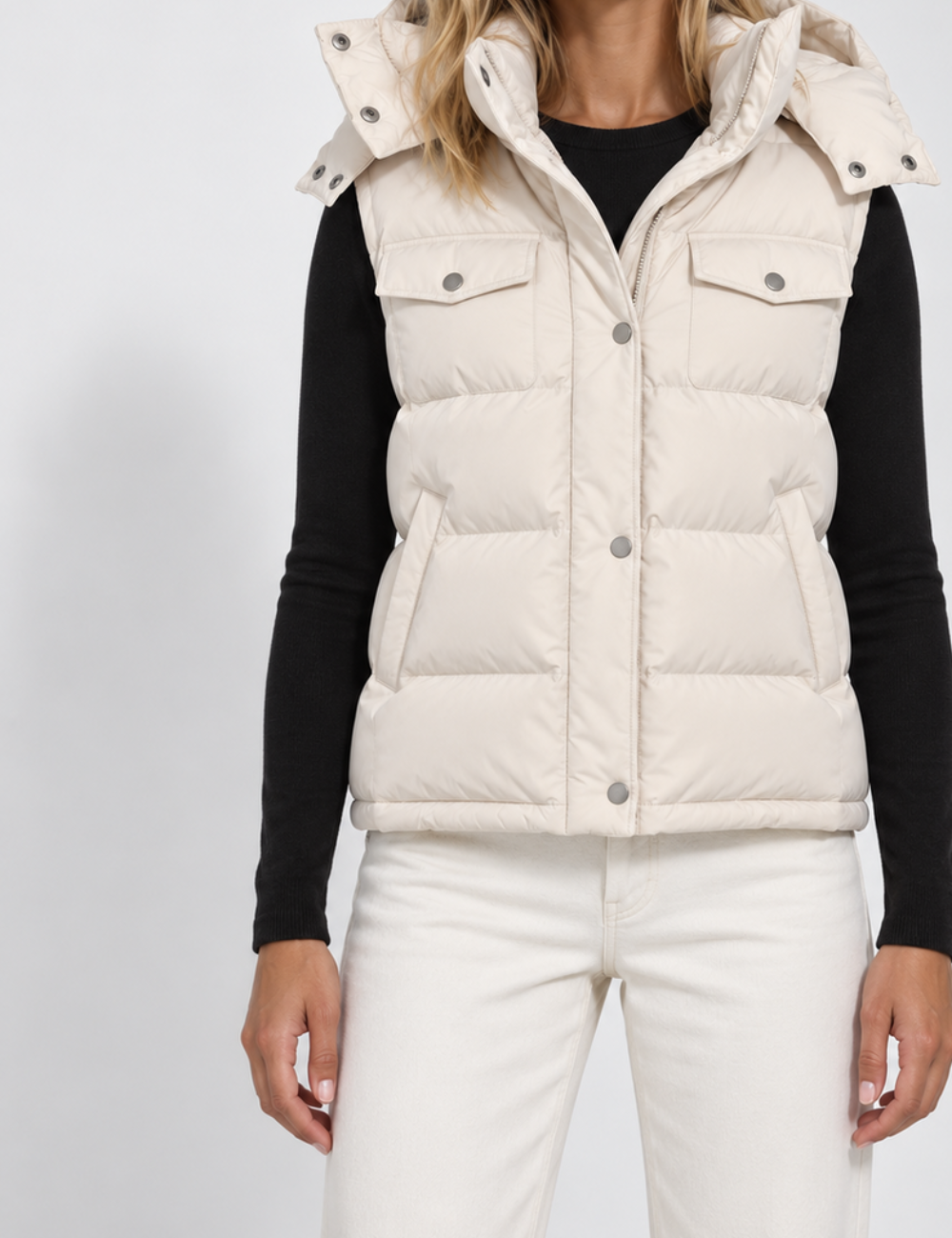 Ladies Stand Collar Hooded Quilted Puffer Vest