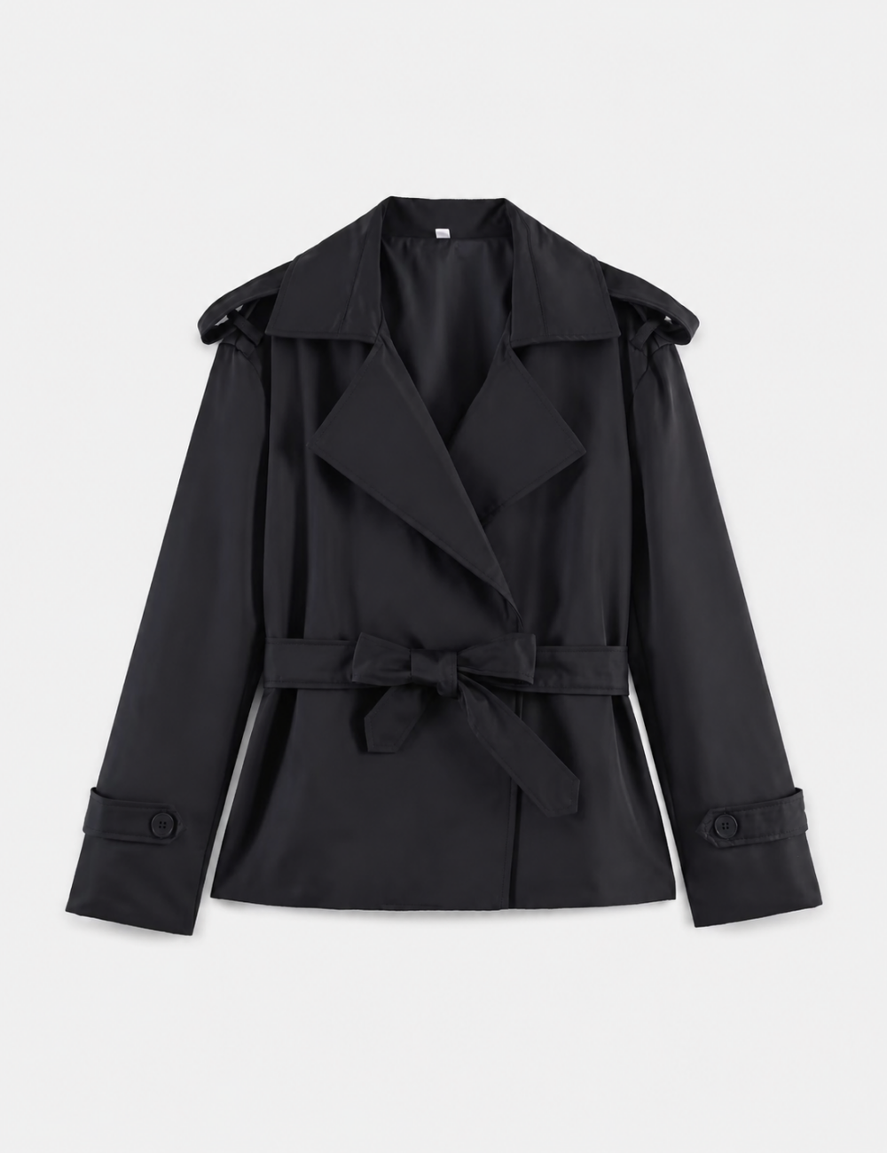 Ladies Lapel Collar Belted Short Trench Coat
