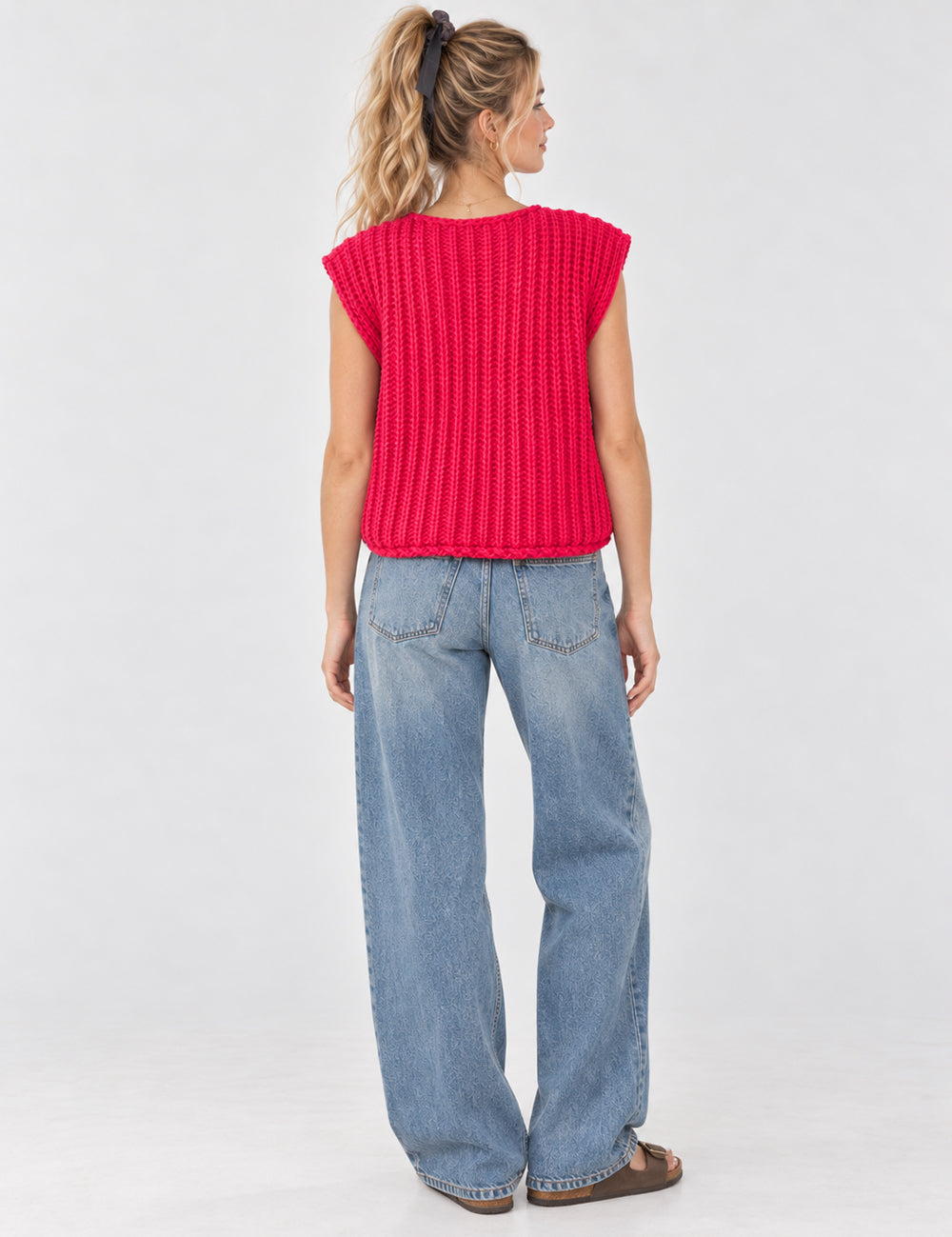Ladies Chunky Open Knit Sweater Vest