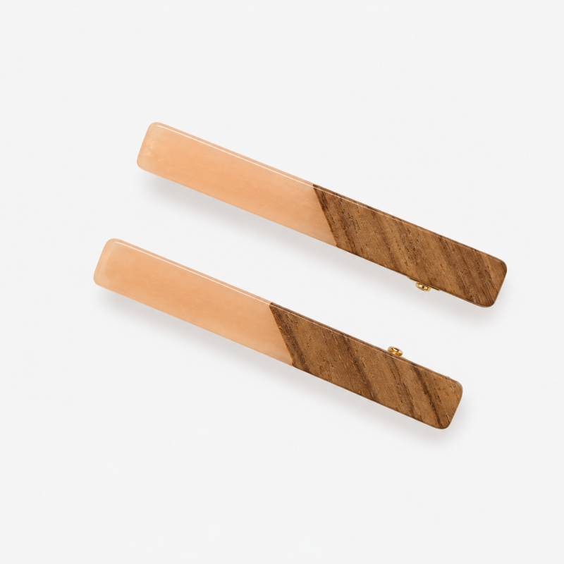 Ladies Minimalist Fake Wood Splicing Duckbill Hair Clip Set