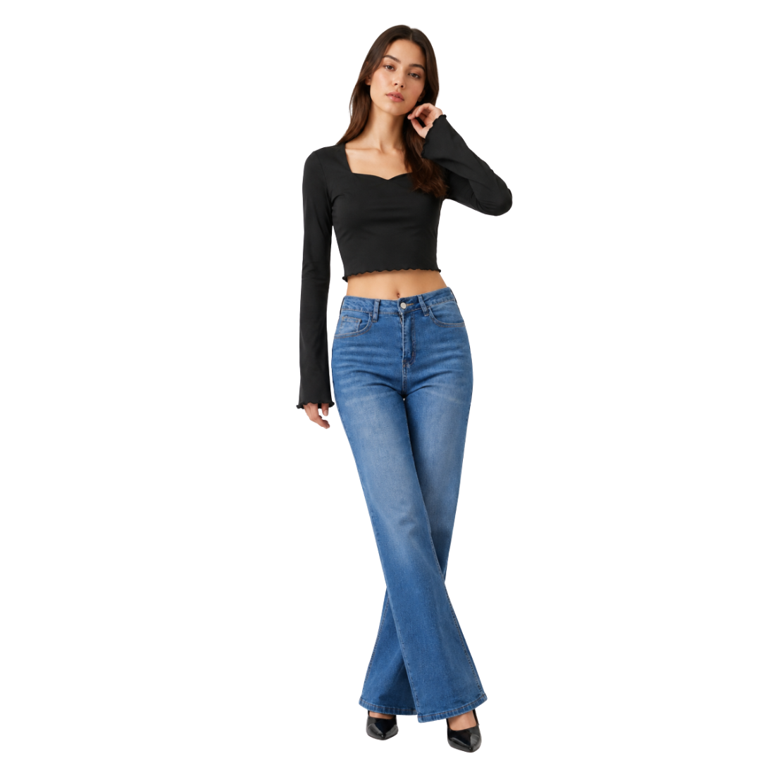Women's blue stretch straight-leg jeans