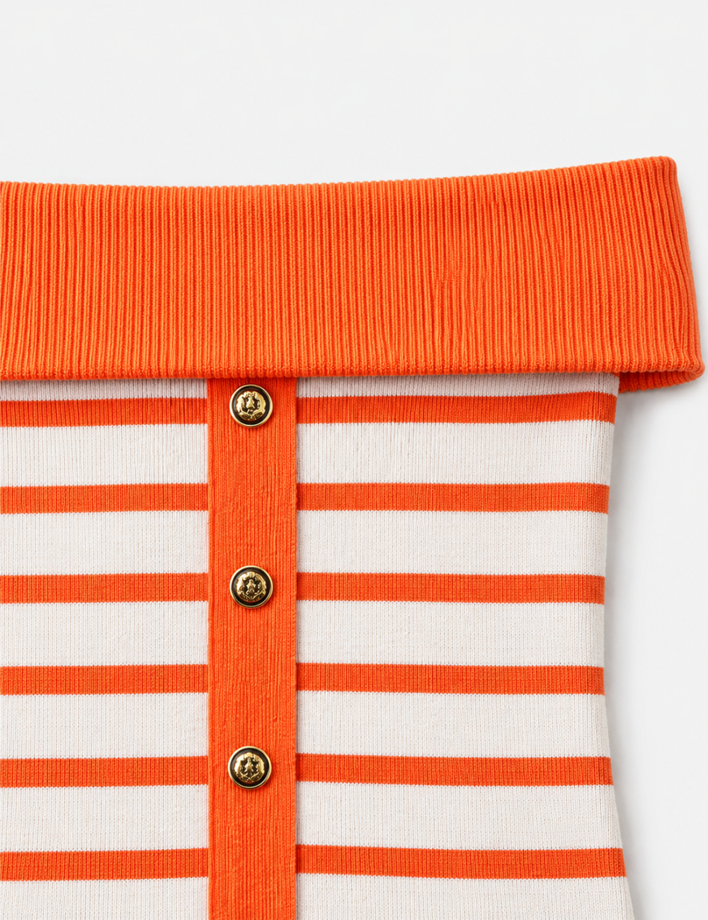 Ladies Off Shoulder Striped Button Detail Knit Top