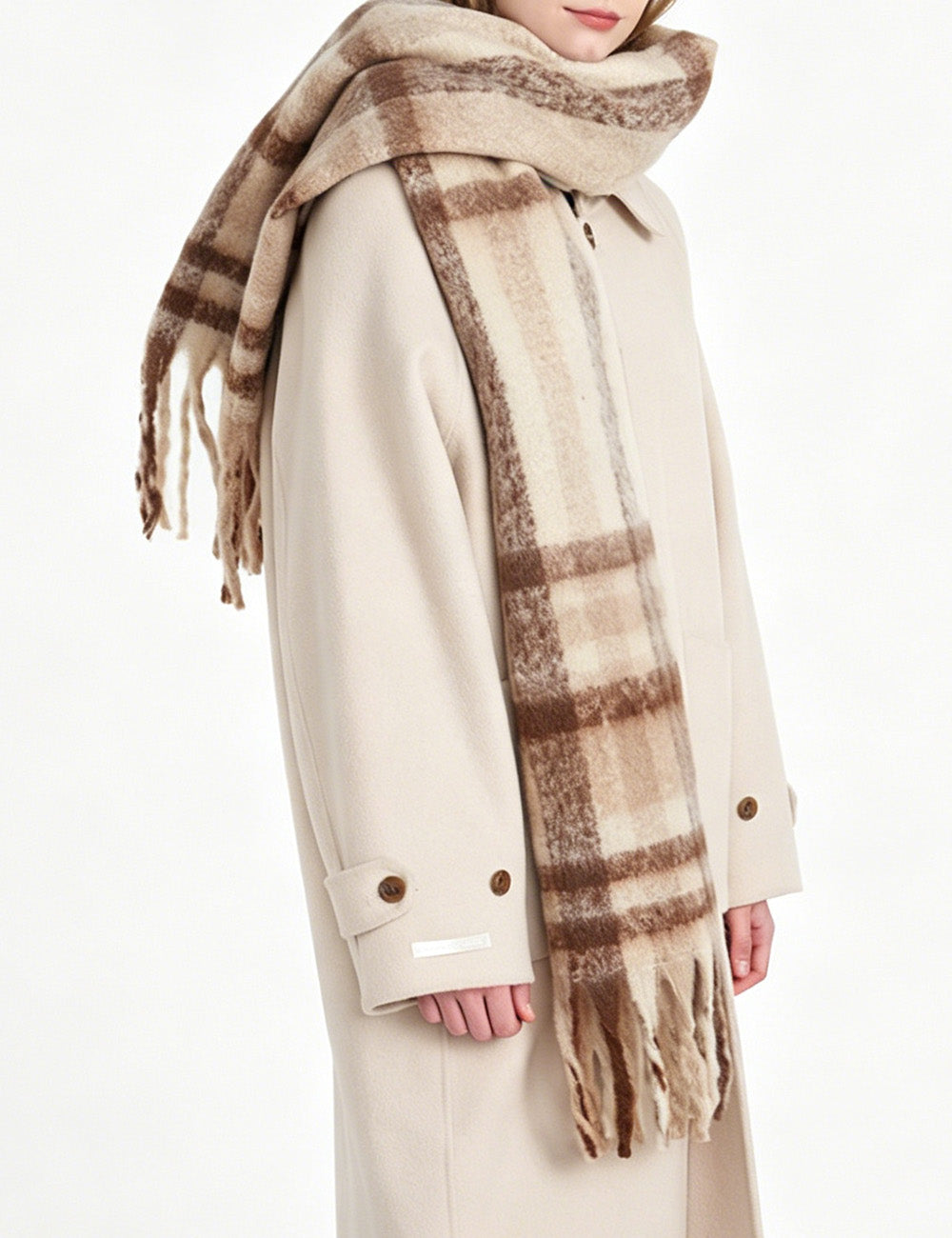 Ladies Check Fringe Long Scarf