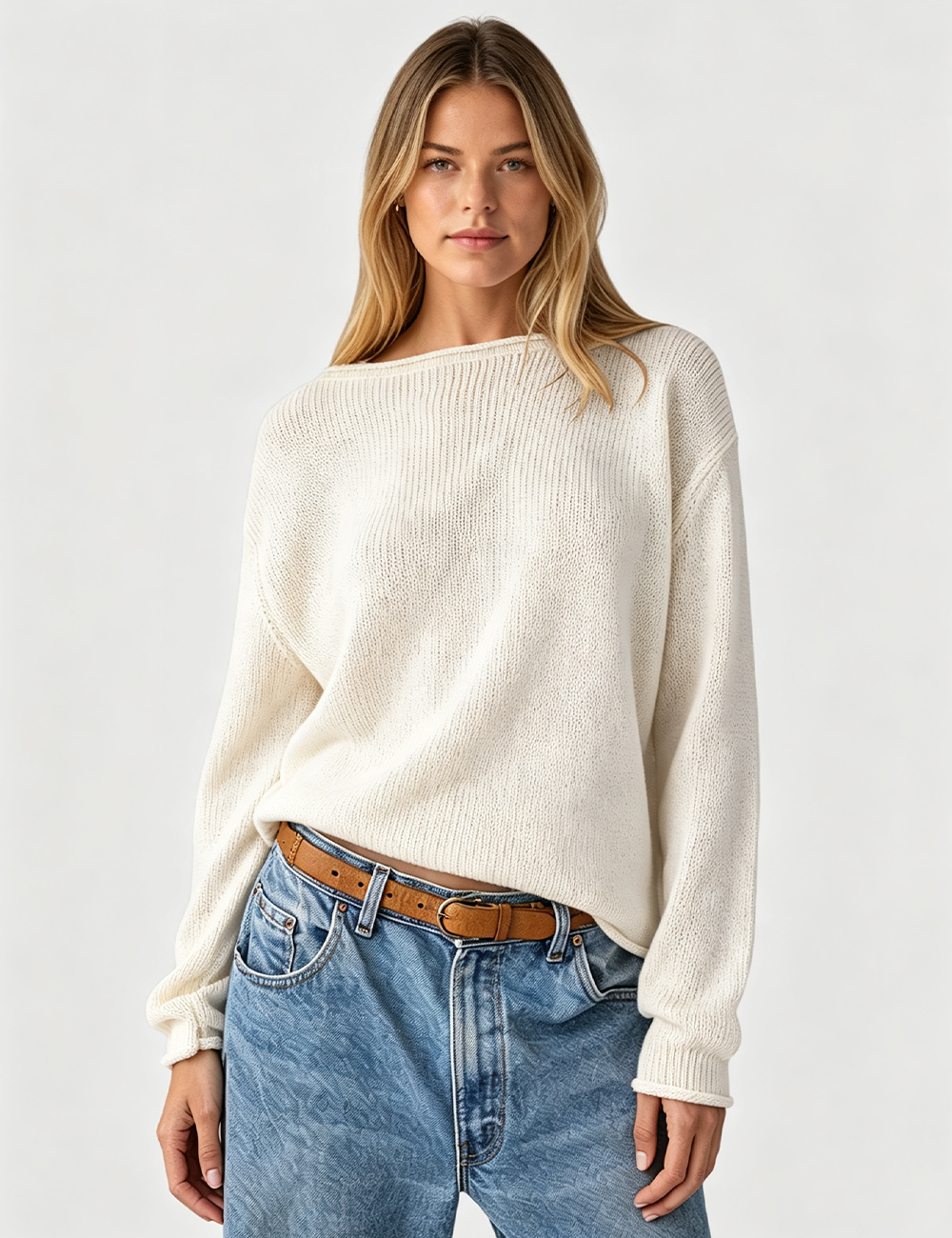 Ladies Casual Striped Knit Pullover Sweater