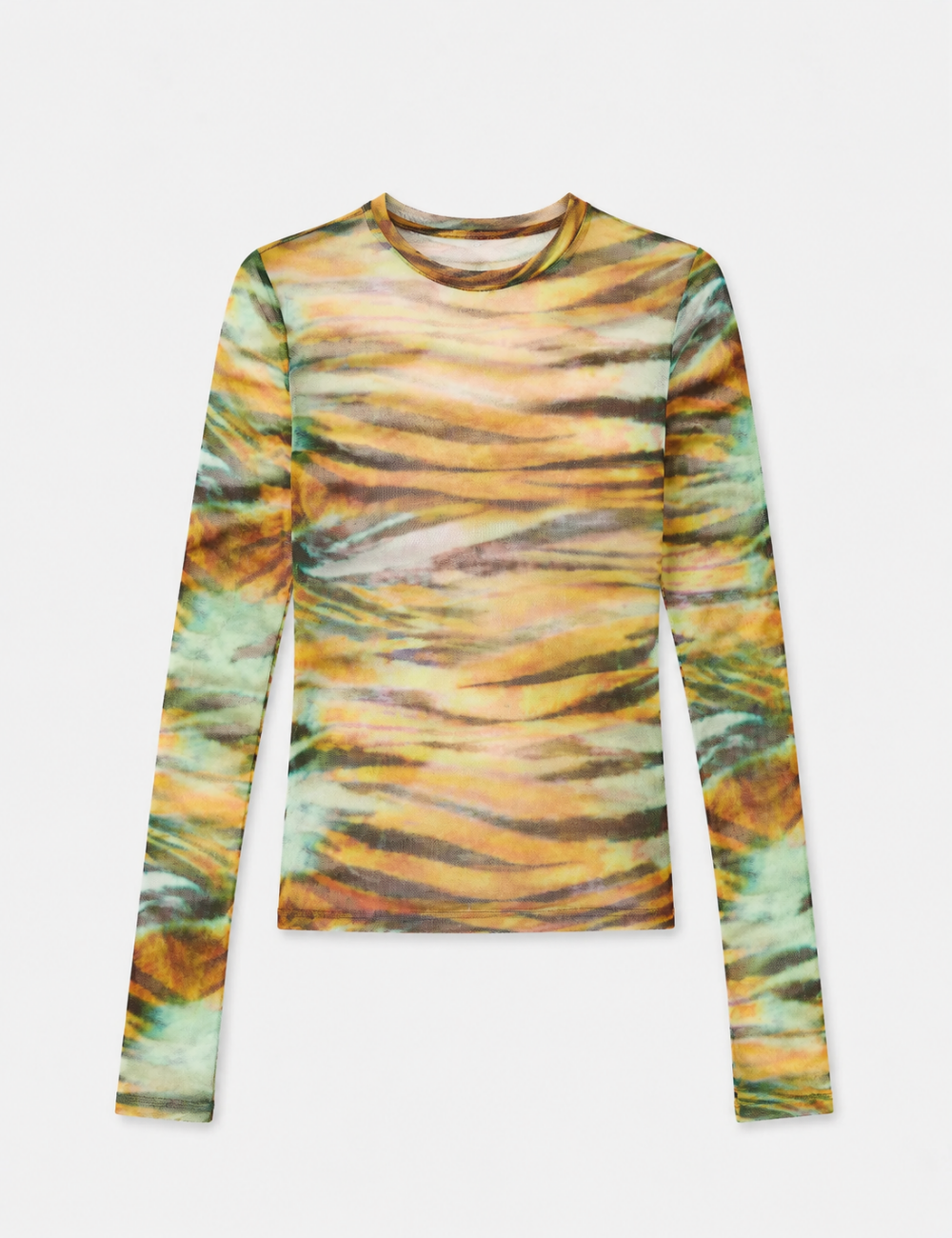 Ladies Casual Tie-Dye Print Sheer Mesh Long Sleeves Top