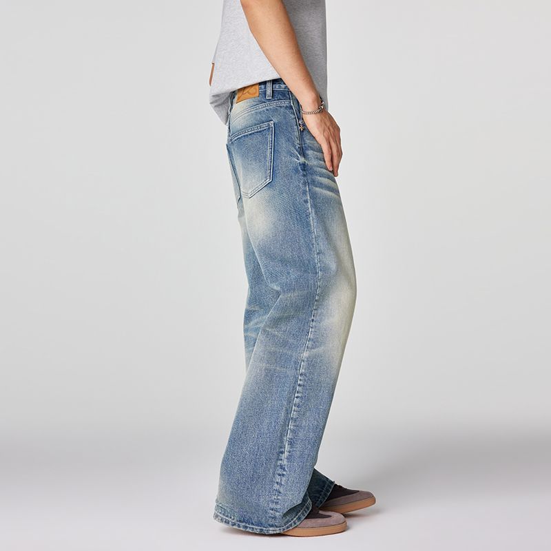 Men's Spring Gradient Cat Whisker Wide-Leg Denim Jeans