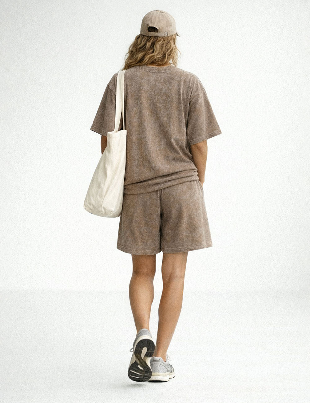 Ladies Washed Round Neck Short Sleeves T-shirt & Shorts Matching Set