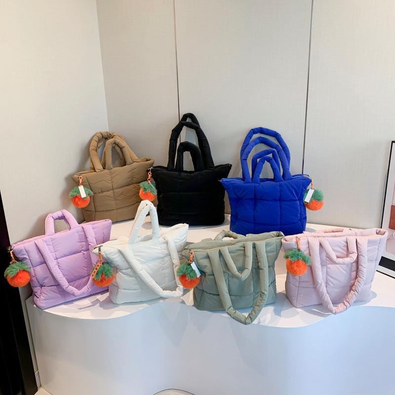 Ladies Puff Solid Color Padded Cloud Tote Bag SKAB4132