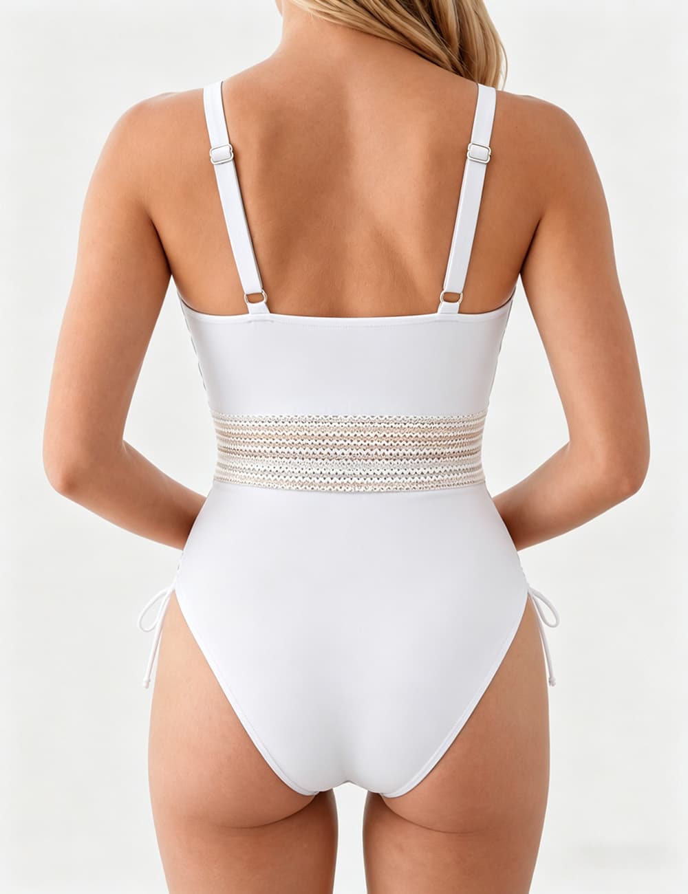Ladies Deep V-Neck Adjustable Side Drawstring One Piece Swimsuit