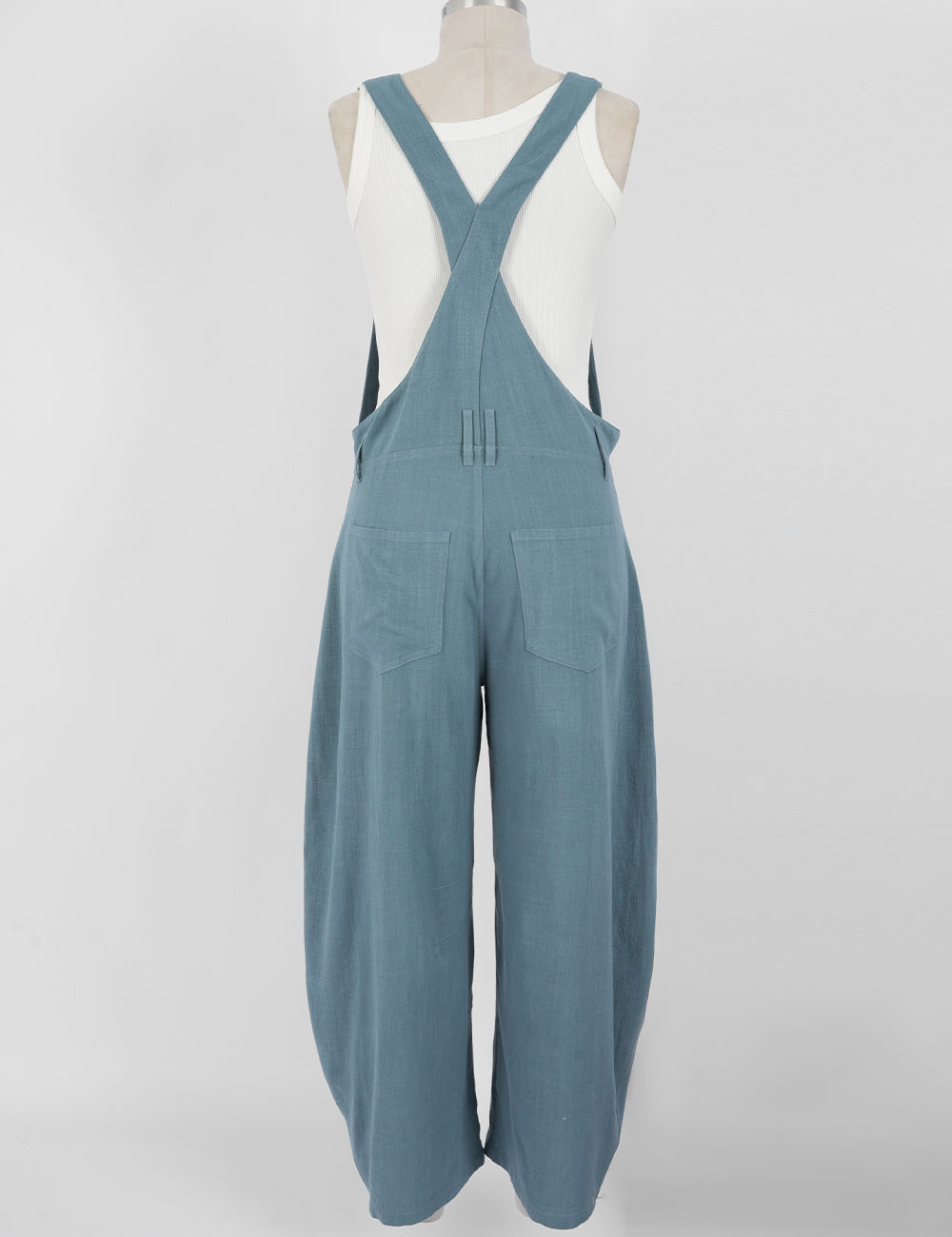 Ladies Casual Overall Solid Color Barrel Leg Denim Jumpsuit