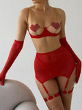 Ladies Heart Shaped Rhinestone 3PCS Lingerie Set SKLG4029