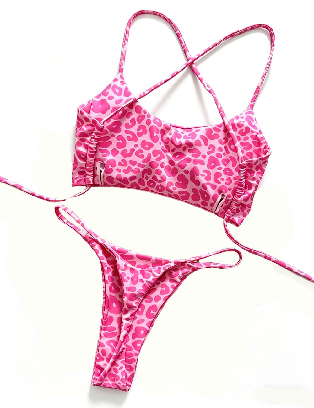 Ladies Leopard Print Halter Scoop Neck Triangle Bikini Set