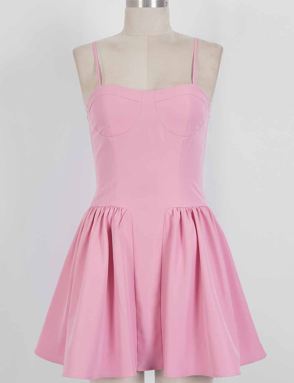 Ladies Chic Spaghetti Strap Flared Hem Bustier Cami Mini Dress