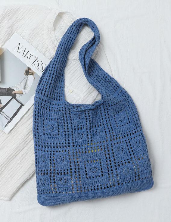 Ladies Square Knit Solid Color Tote Bag SKAB4110