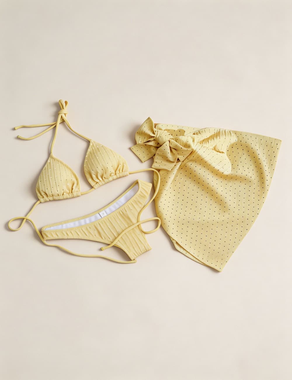 Ladies Solid Color Halter Triangle Bikini Set with Cover Up