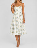 Ladies Floral Print Corset Spaghetti Strap Midi Dress
