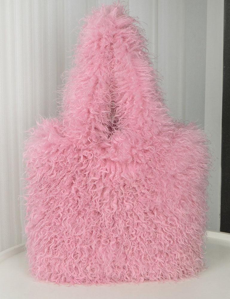 Ladies Faux Mongolian Fur Looking Tote Bag SKAB4092